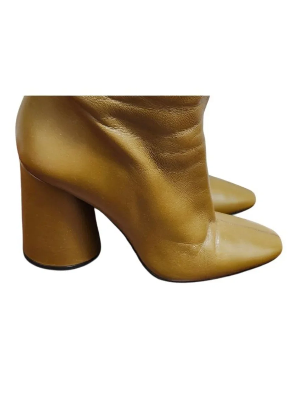 ZARA Camel Brown Leather Knee High Boots Block Heel Square Toe Women's EU 40US 9